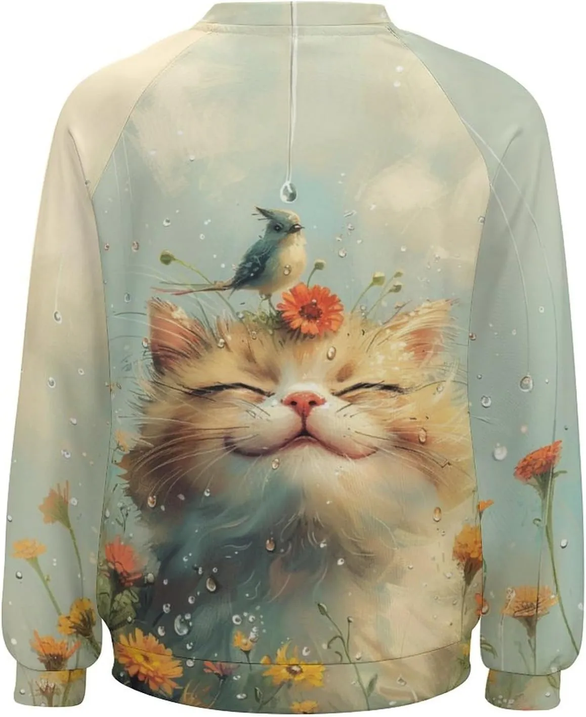 Sweatshirt for Women Cute Cat Print Crewneck Casual Vacation Cotton Fashion Funny Winter Oversized Sweaters