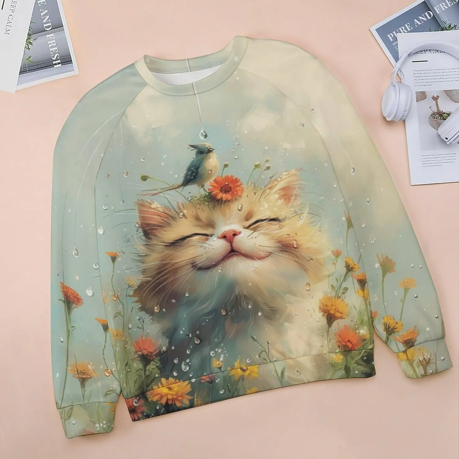 Sweatshirt for Women Cute Cat Print Crewneck Casual Vacation Cotton Fashion Funny Winter Oversized Sweaters