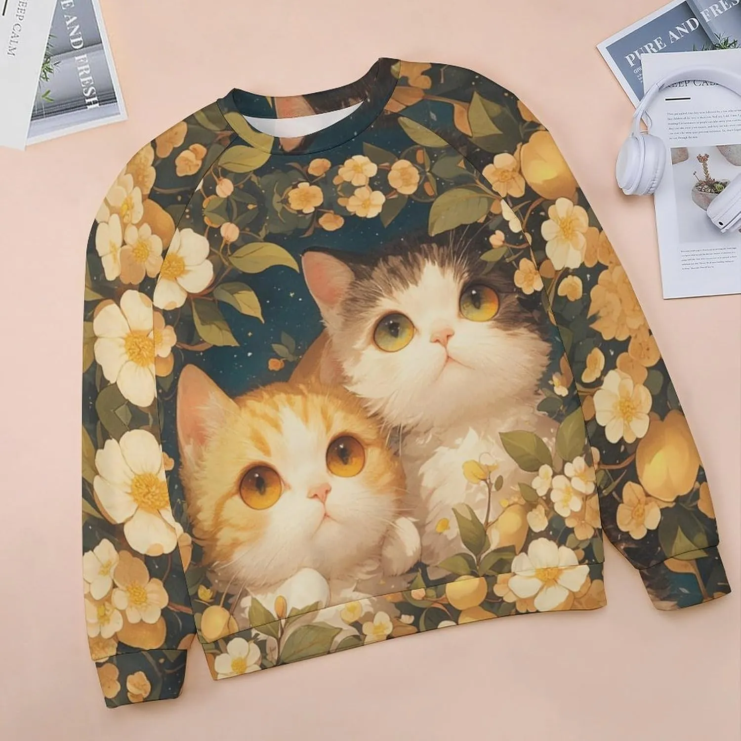 Sweatshirt for Women Cute Cat Print Crewneck Casual Vacation Cotton Fashion Funny Winter Oversized Sweaters