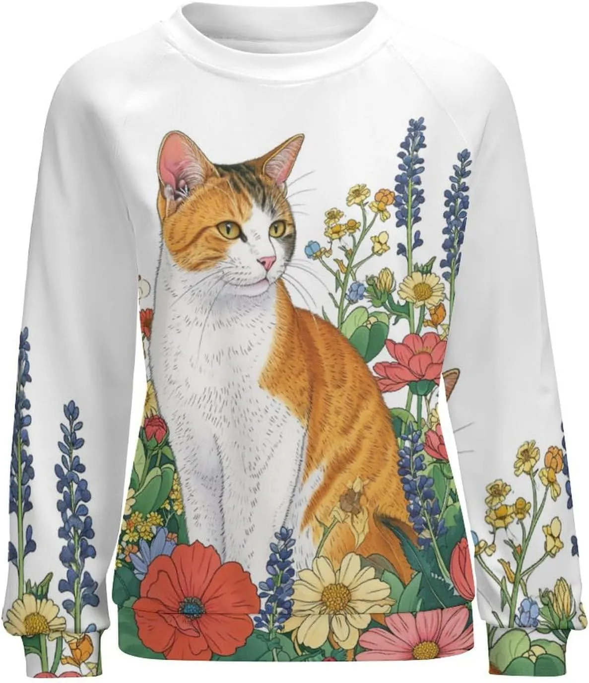Sweatshirt for Women Cute Cat Print Crewneck Casual Vacation Cotton Fashion Funny Winter Oversized Sweaters