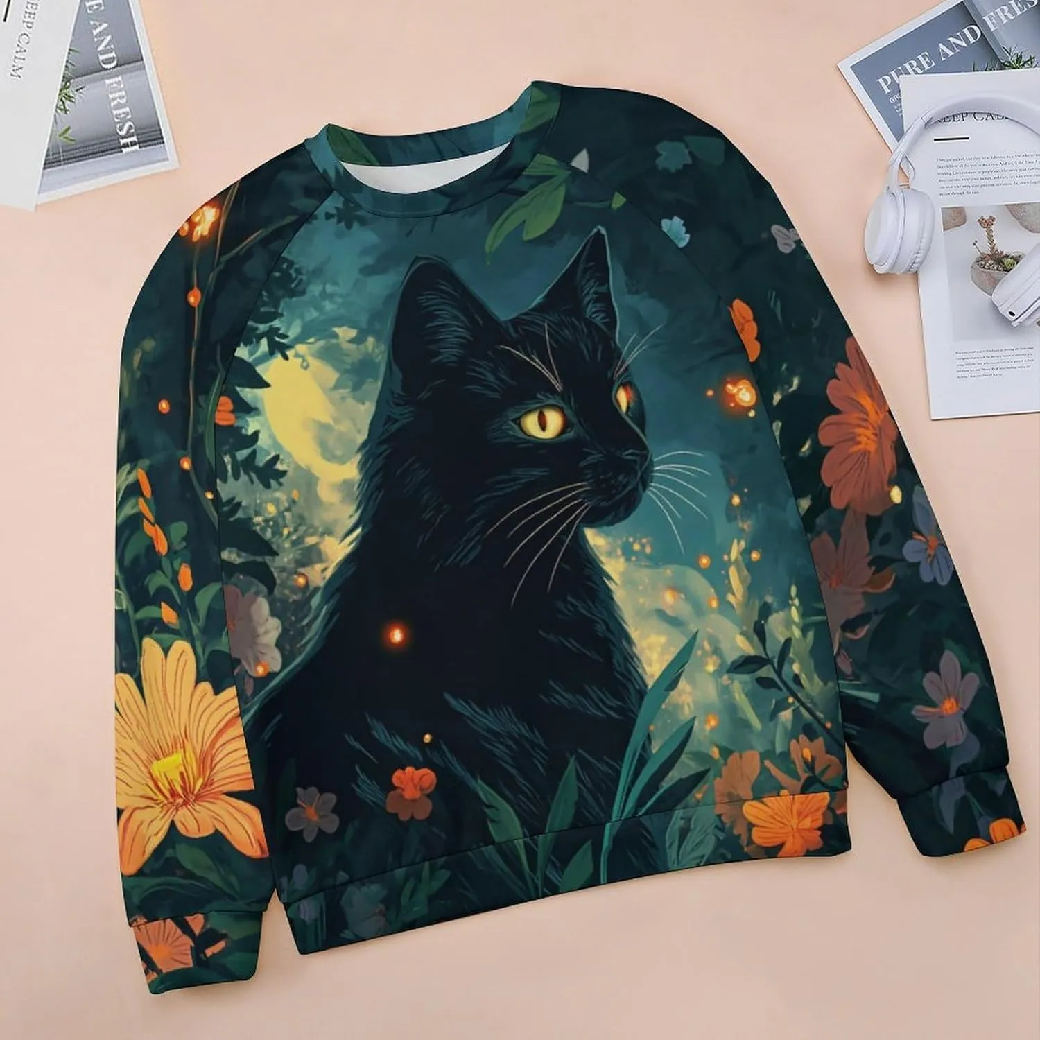 Sweatshirt for Women Cute Cat Print Crewneck Casual Vacation Cotton Fashion Funny Winter Oversized Sweaters