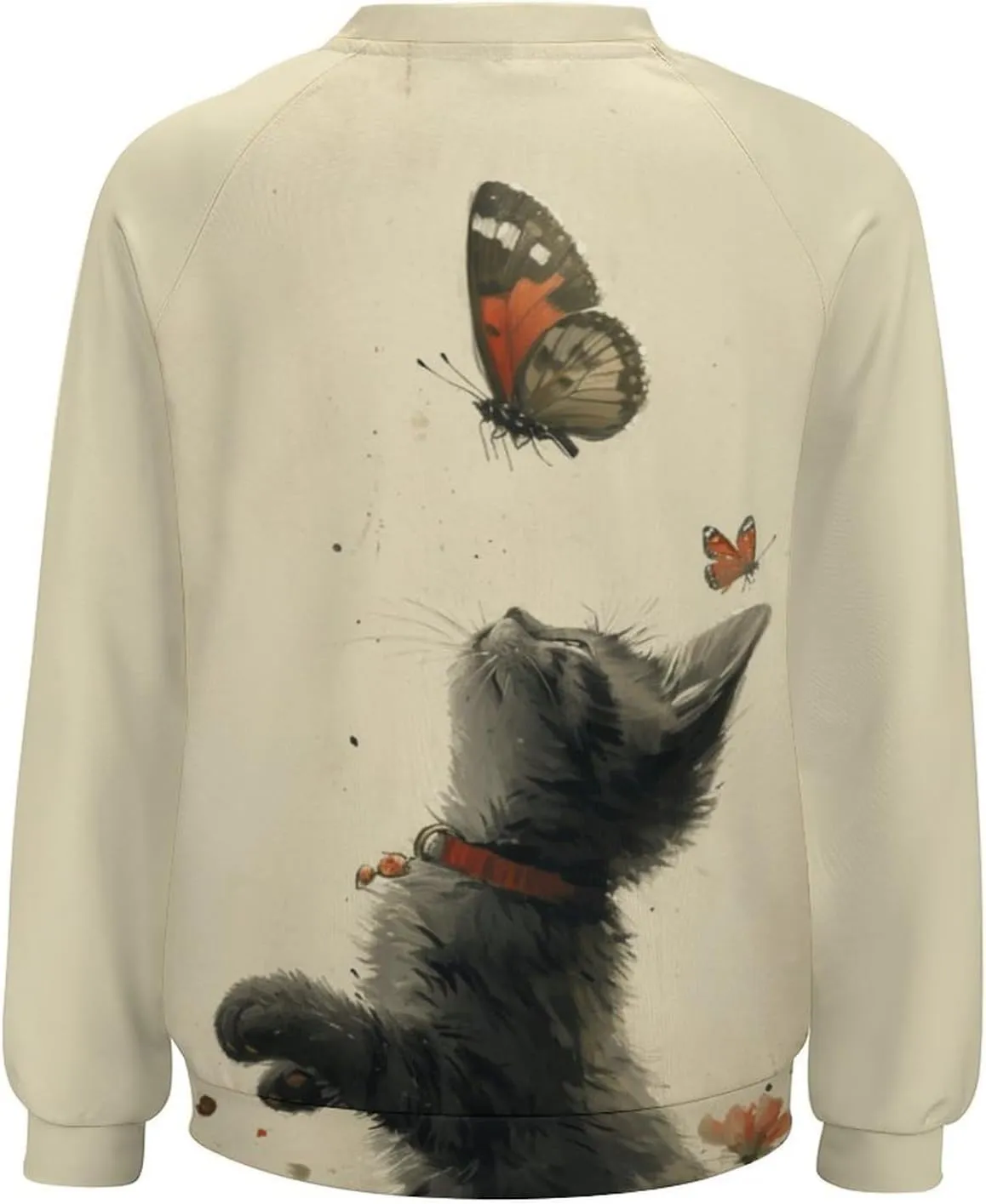 Sweatshirt for Women Cute Cat Print Crewneck Casual Vacation Cotton Fashion Funny Winter Oversized Sweaters