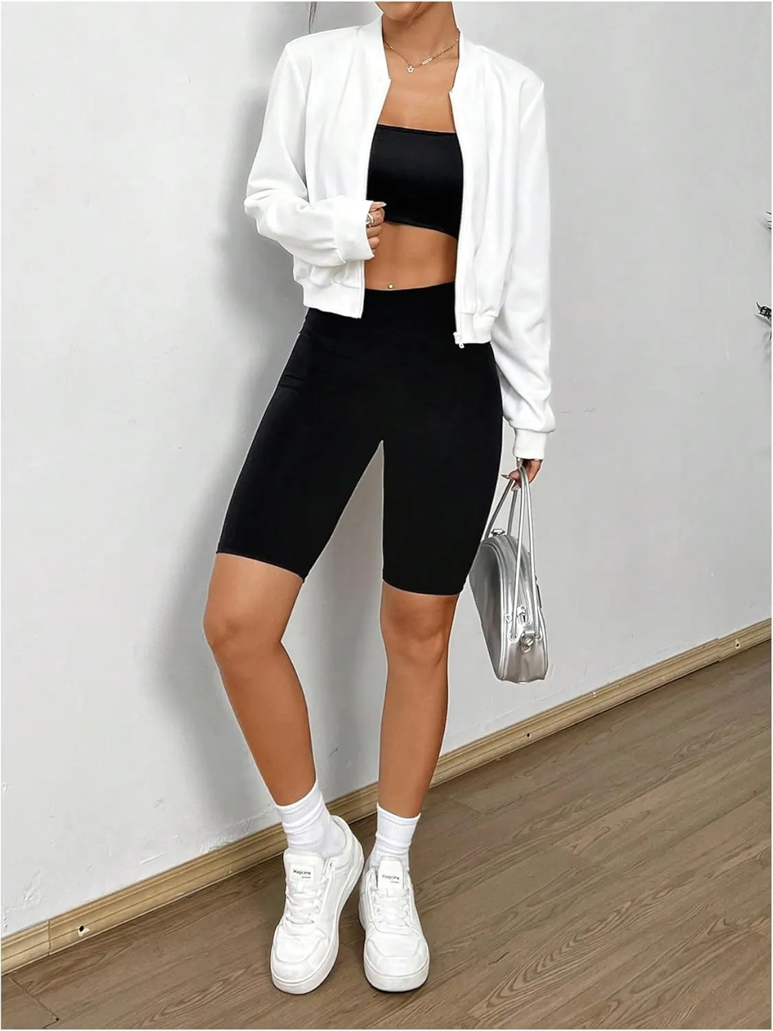 SweatyRocks Women's Lightweight Jackets Casual Basic Zip Up Cropped Bomber Jacket