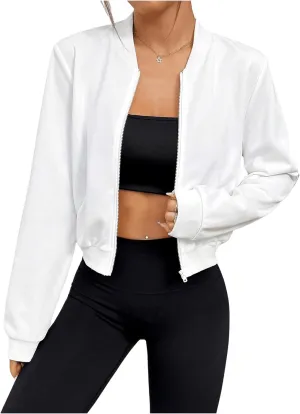 SweatyRocks Women's Lightweight Jackets Casual Basic Zip Up Cropped Bomber Jacket