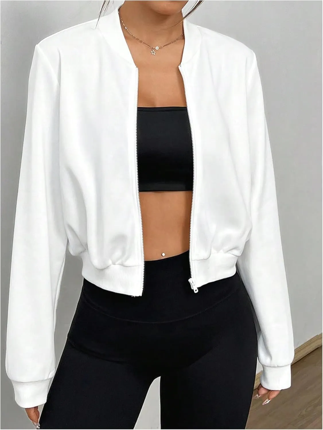 SweatyRocks Women's Lightweight Jackets Casual Basic Zip Up Cropped Bomber Jacket