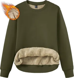 TACVASEN Womens Sherpa Lined Sweatshirts Casual Crewneck Cute Fleece Pullover Long Sleeve Thermal Shirts