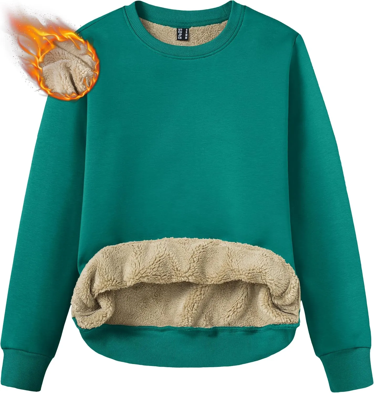 TACVASEN Womens Sherpa Lined Sweatshirts Casual Crewneck Cute Fleece Pullover Long Sleeve Thermal Shirts