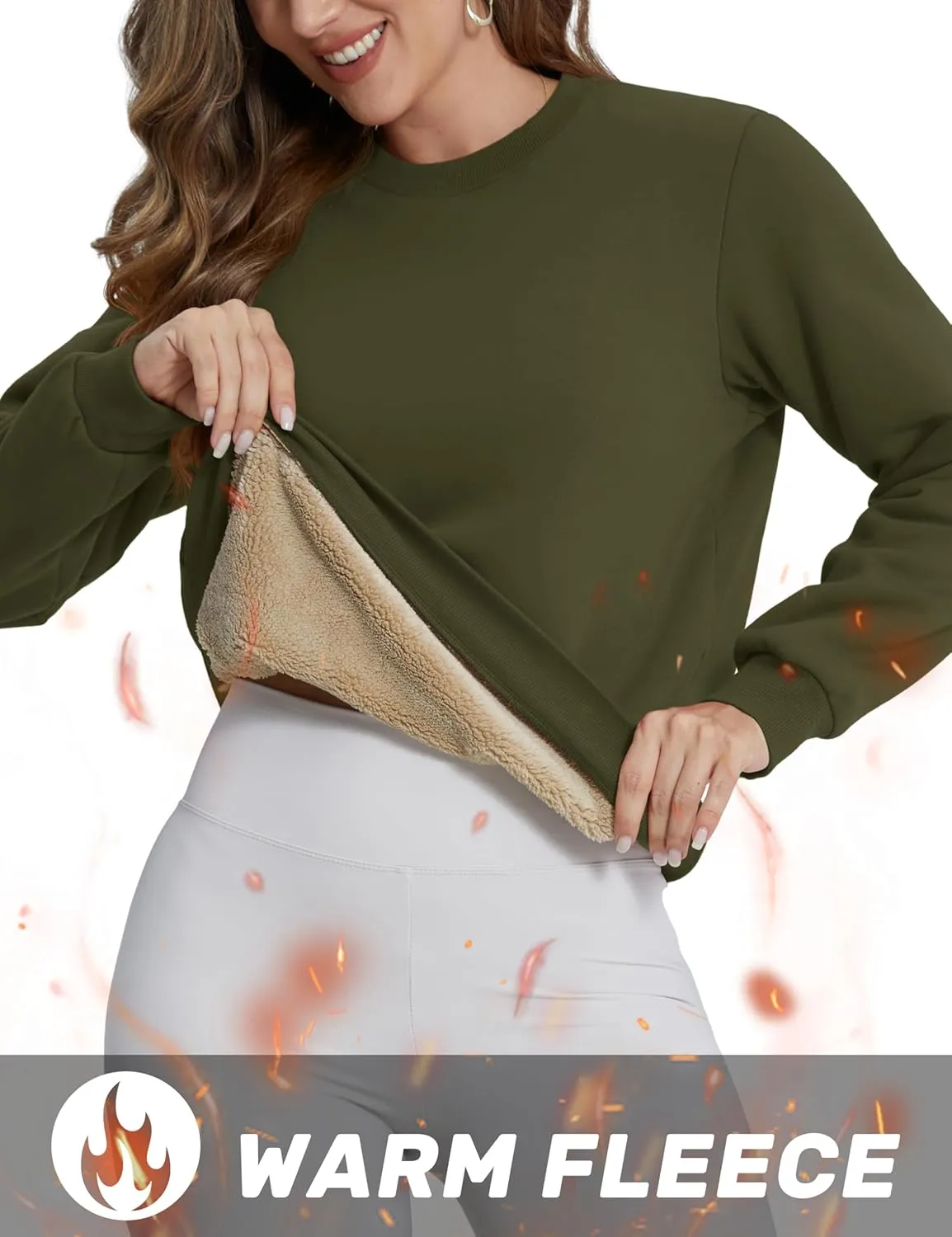 TACVASEN Womens Sherpa Lined Sweatshirts Casual Crewneck Cute Fleece Pullover Long Sleeve Thermal Shirts