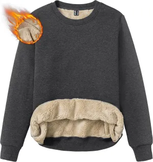 TACVASEN Womens Sherpa Lined Sweatshirts Casual Crewneck Cute Fleece Pullover Long Sleeve Thermal Shirts