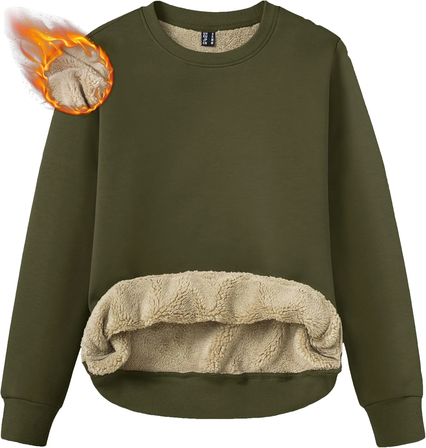 TACVASEN Womens Sherpa Lined Sweatshirts Casual Crewneck Cute Fleece Pullover Long Sleeve Thermal Shirts