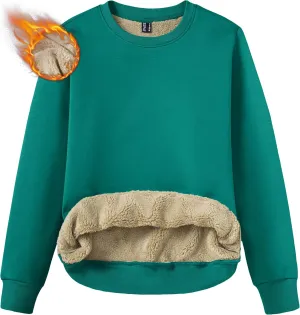 TACVASEN Womens Sherpa Lined Sweatshirts Casual Crewneck Cute Fleece Pullover Long Sleeve Thermal Shirts