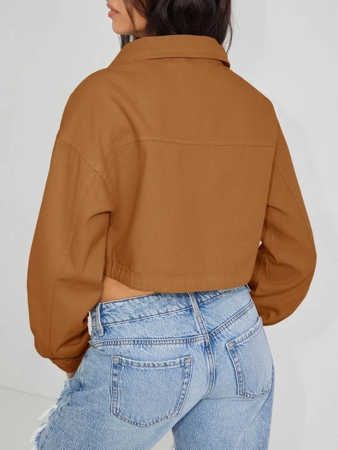 Tankaneo Womens Casual Jackets Cropped Long Sleeve Zip Up Lightweight Coat with Pockets