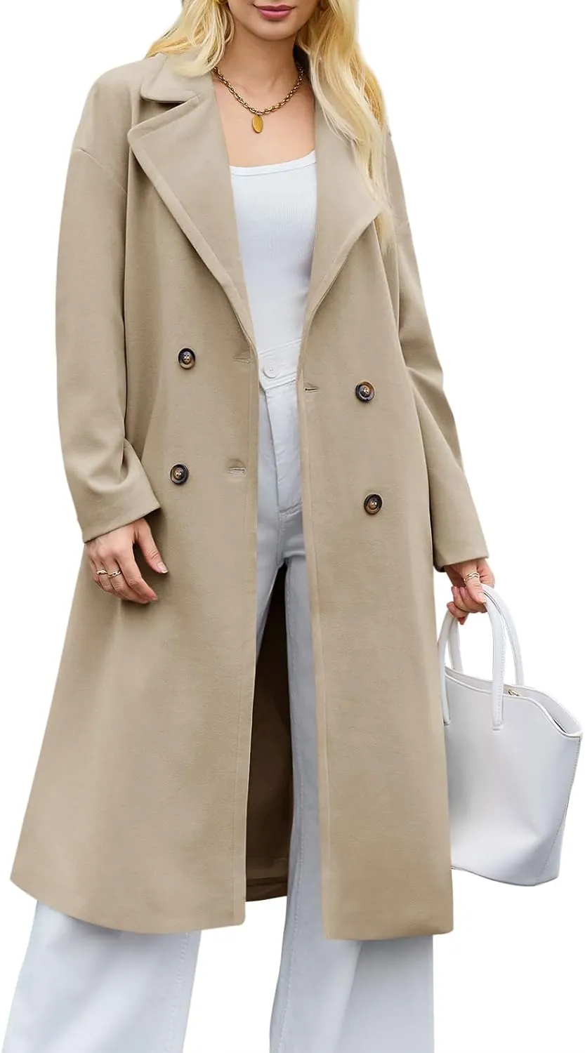 Tankaneo Womens Long Pea Coats Double Breasted Winter Warm Trench Coat Bussiness Casual Jackets Outerwear