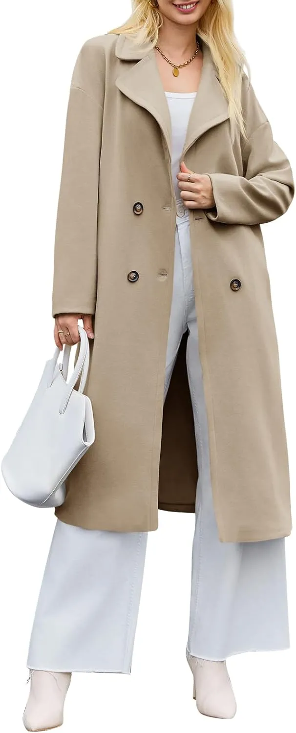 Tankaneo Womens Long Pea Coats Double Breasted Winter Warm Trench Coat Bussiness Casual Jackets Outerwear