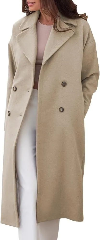 Tankaneo Womens Long Pea Coats Double Breasted Winter Warm Trench Coat Bussiness Casual Jackets Outerwear
