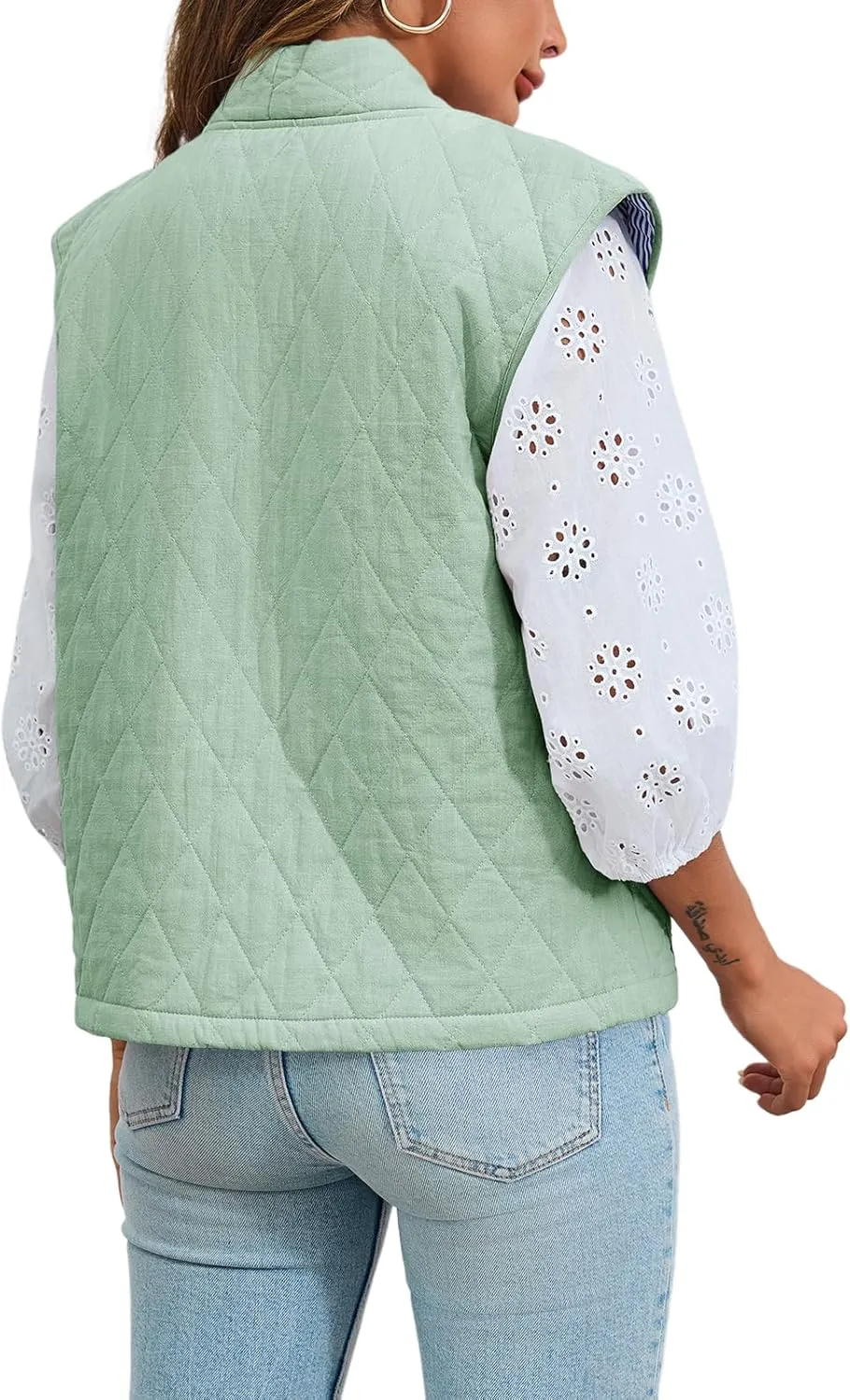 Tankaneo Womens Puffer Vest Sleeveless Open Front Quilted Jacket Lightweight Padded Gilet Coat with Pockets