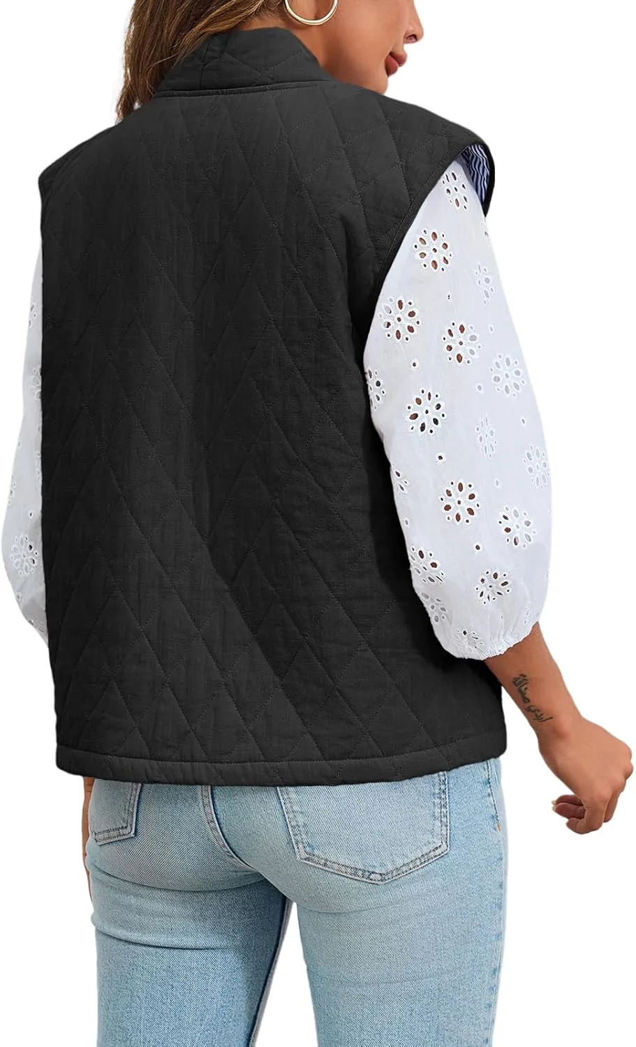 Tankaneo Womens Puffer Vest Sleeveless Open Front Quilted Jacket Lightweight Padded Gilet Coat with Pockets