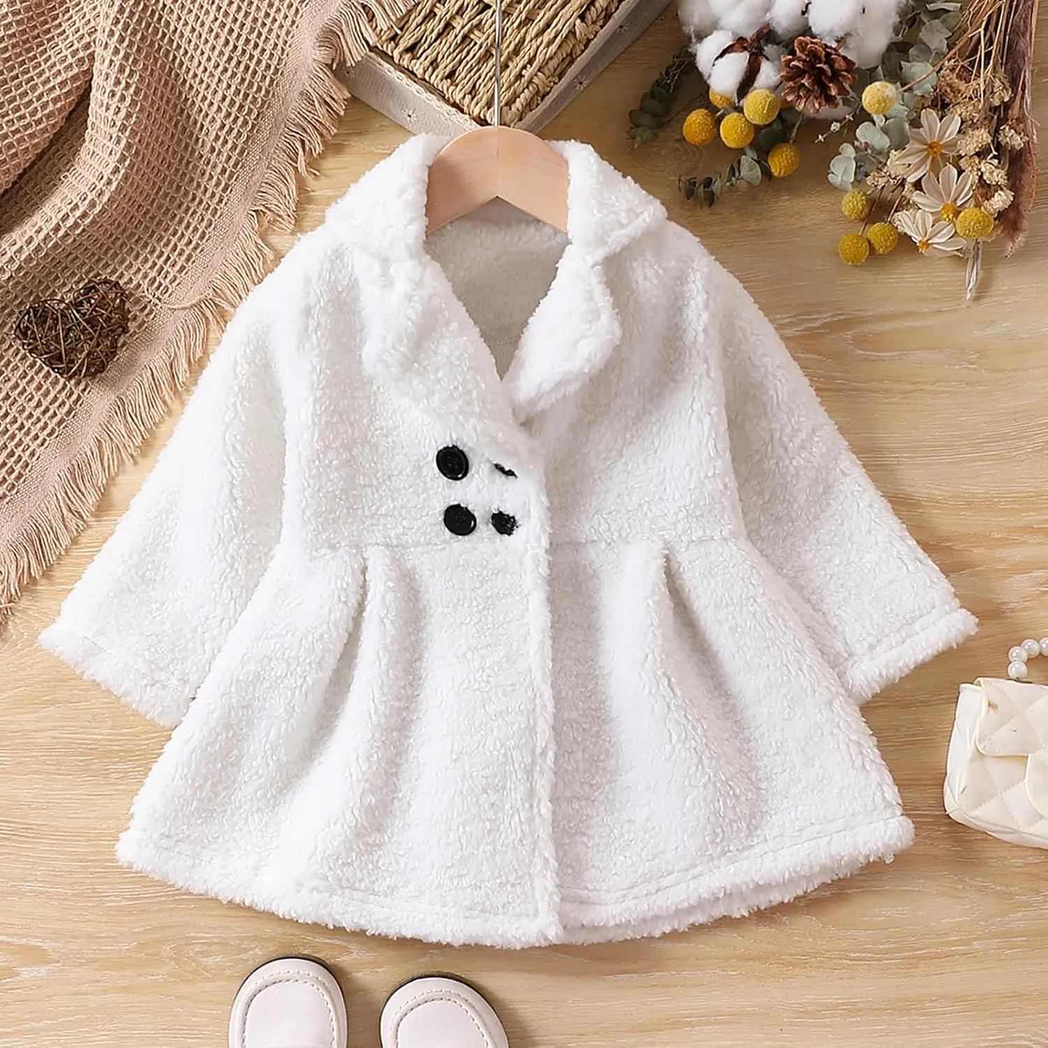 Toddler Baby Girl Fall Winter Clothes Sherpa Trench Coat Fleece Princess Dress Coat Jacket Kids Overcoat 1-6Y
