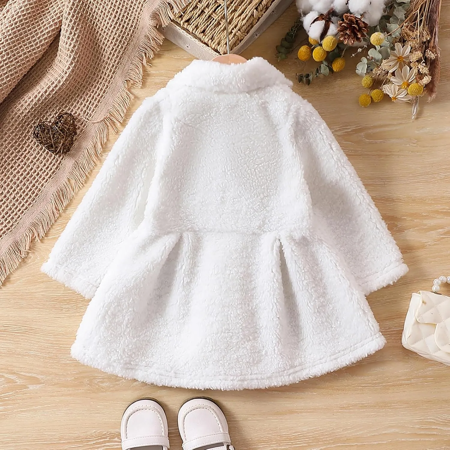 Toddler Baby Girl Fall Winter Clothes Sherpa Trench Coat Fleece Princess Dress Coat Jacket Kids Overcoat 1-6Y