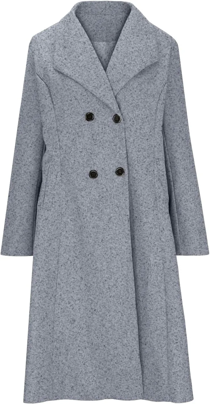 Trench Coat Women Elegant Wool Pea Coat Lapel Collar Double Breasted Overcoats Winter Warm Long Dress Coats