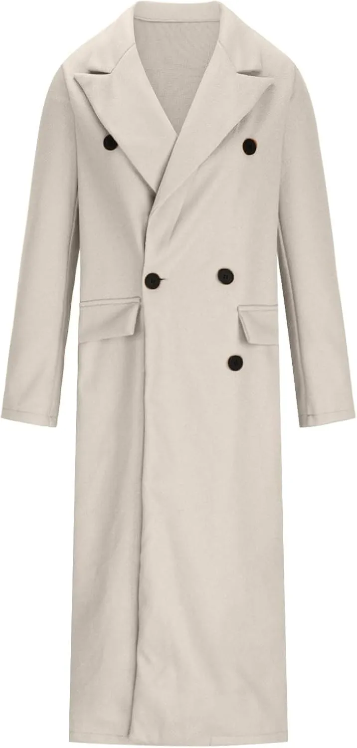Trench Coats for Women Notched Collar Wool Blend Coats Dressy Open Front Belted Long Pea Coat Fall Winter Overcoat
