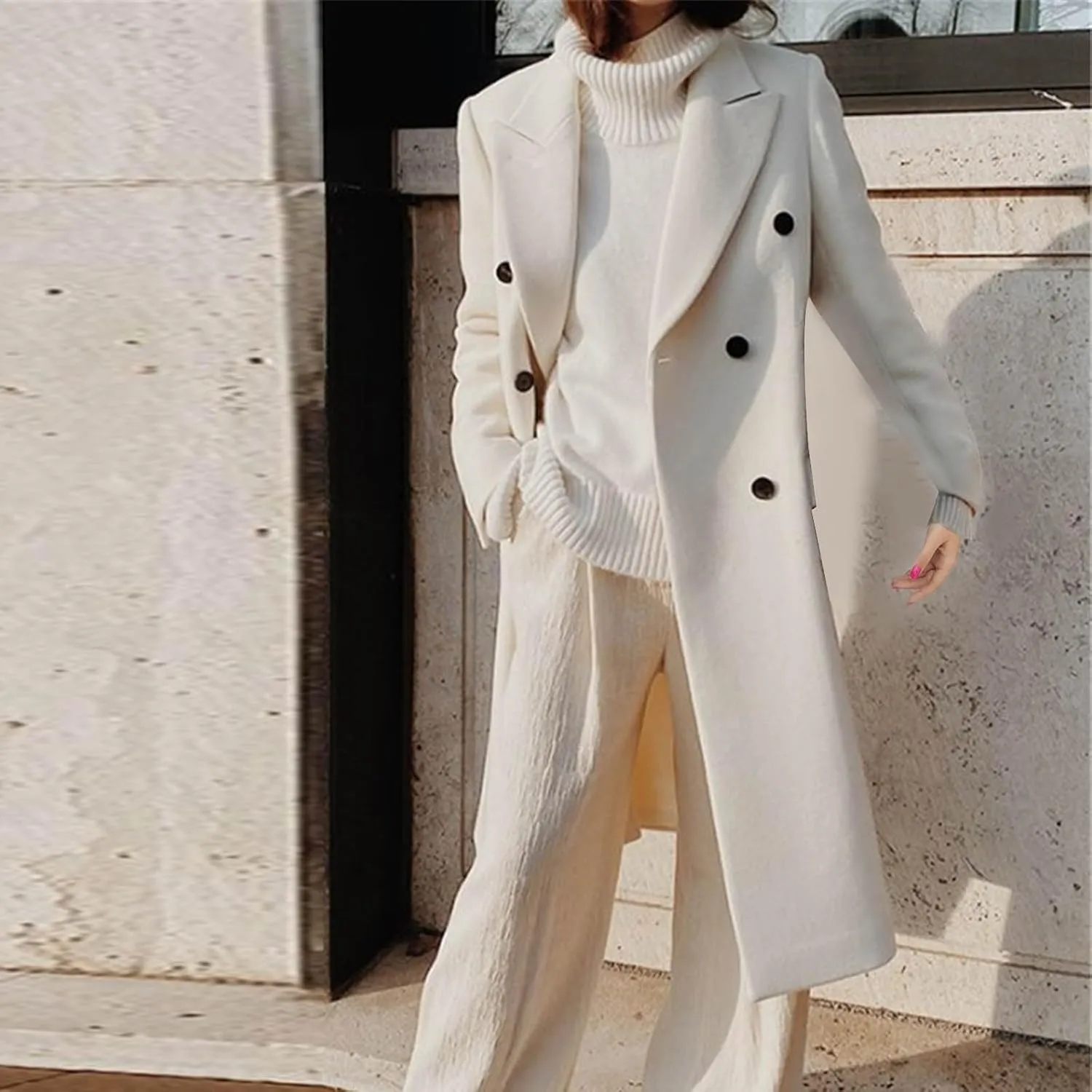 Trench Coats for Women Notched Collar Wool Blend Coats Dressy Open Front Belted Long Pea Coat Fall Winter Overcoat