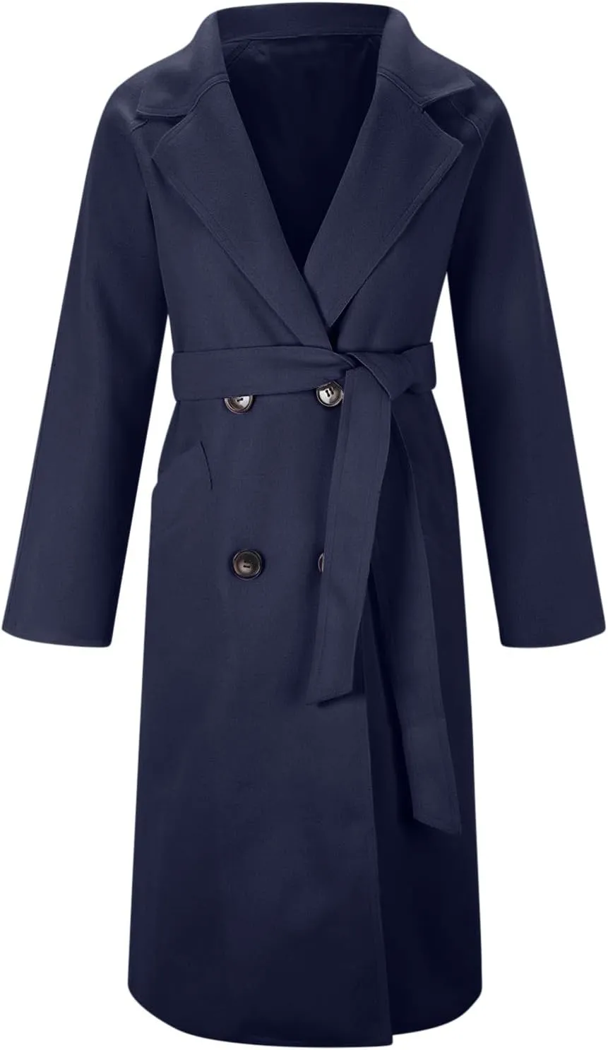 Trench Coats for Women Notched Collar Wool Blend Coats Dressy Open Front Belted Long Pea Coat Fall Winter Overcoat