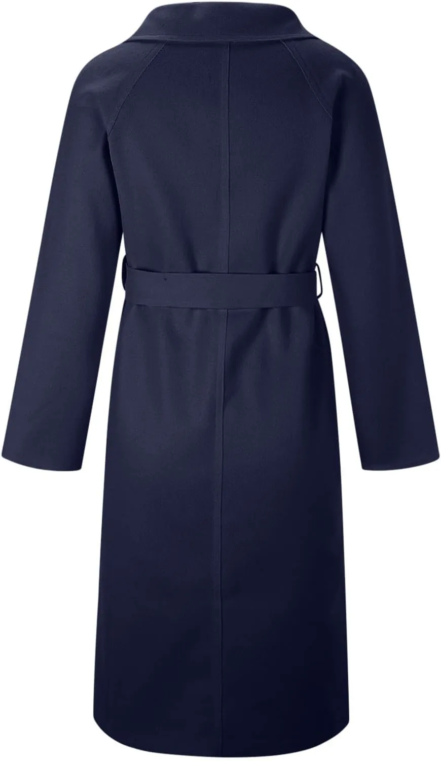 Trench Coats for Women Notched Collar Wool Blend Coats Dressy Open Front Belted Long Pea Coat Fall Winter Overcoat