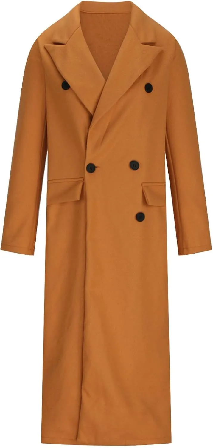 Trench Coats for Women Notched Collar Wool Blend Coats Dressy Open Front Belted Long Pea Coat Fall Winter Overcoat