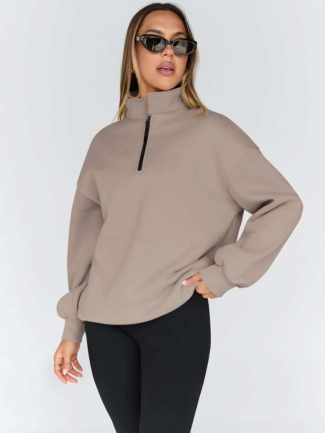 Trendy Queen Womens Oversized Sweatshirts Fall Fashion Hoodies Half Zip Pullover Long Sleeve Shirts Clothes Outfits