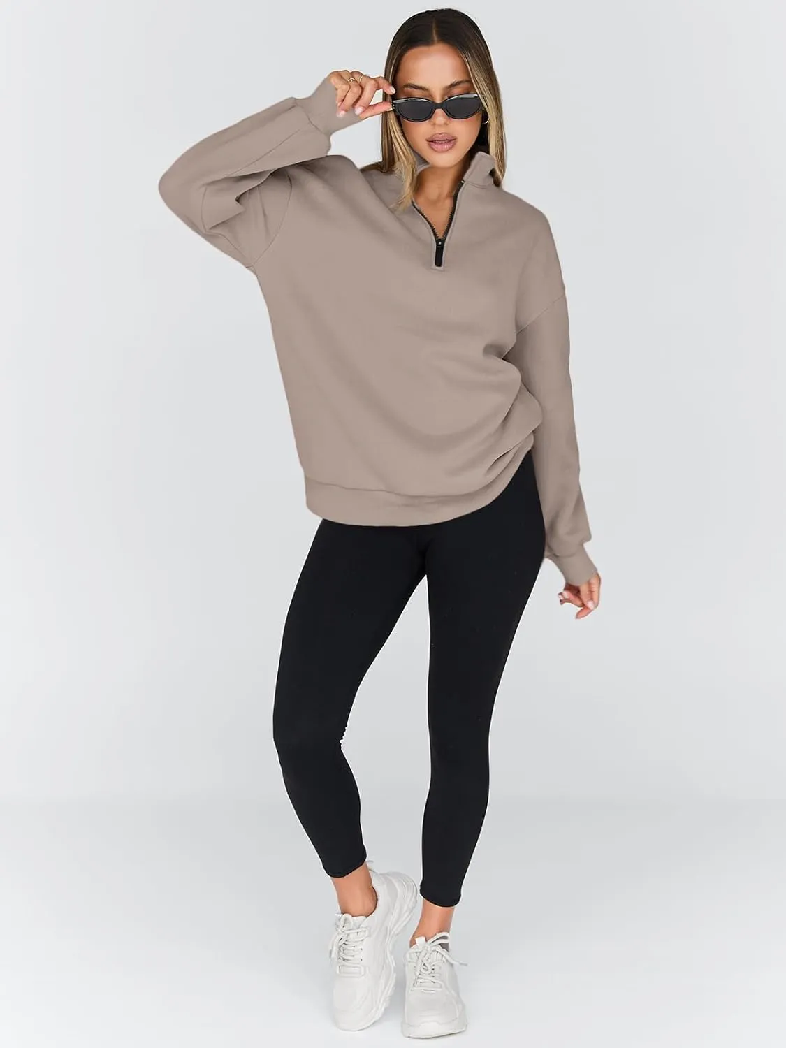 Trendy Queen Womens Oversized Sweatshirts Fall Fashion Hoodies Half Zip Pullover Long Sleeve Shirts Clothes Outfits