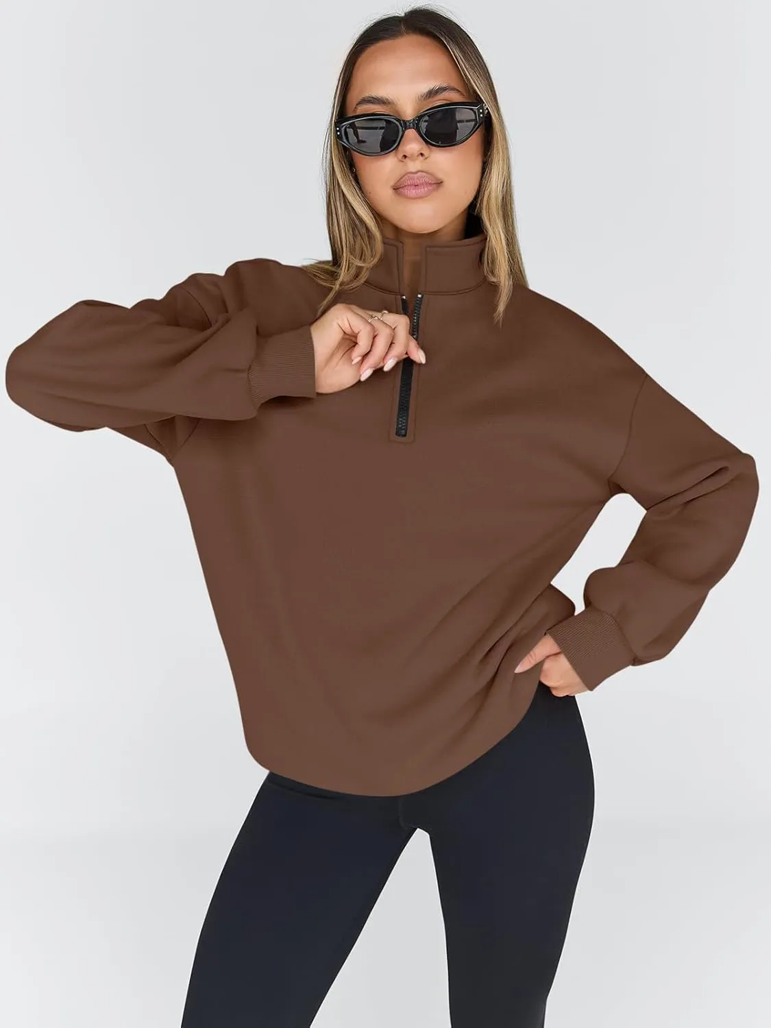 Trendy Queen Womens Oversized Sweatshirts Fall Fashion Hoodies Half Zip Pullover Long Sleeve Shirts Clothes Outfits