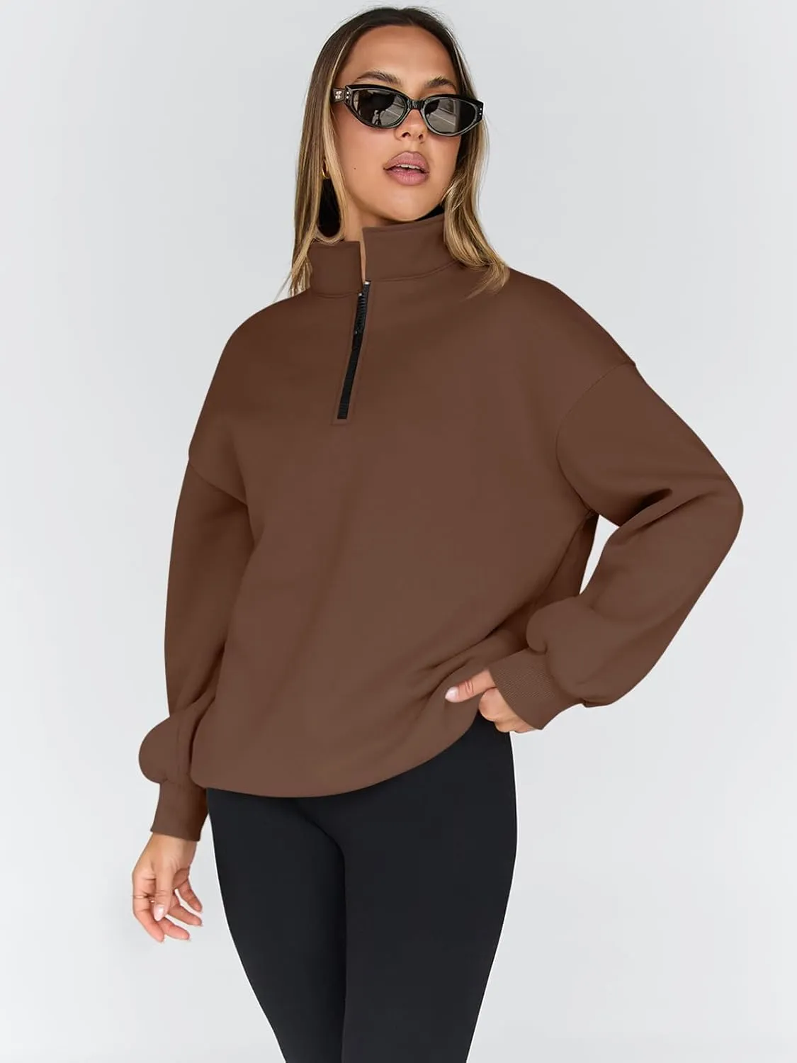Trendy Queen Womens Oversized Sweatshirts Fall Fashion Hoodies Half Zip Pullover Long Sleeve Shirts Clothes Outfits