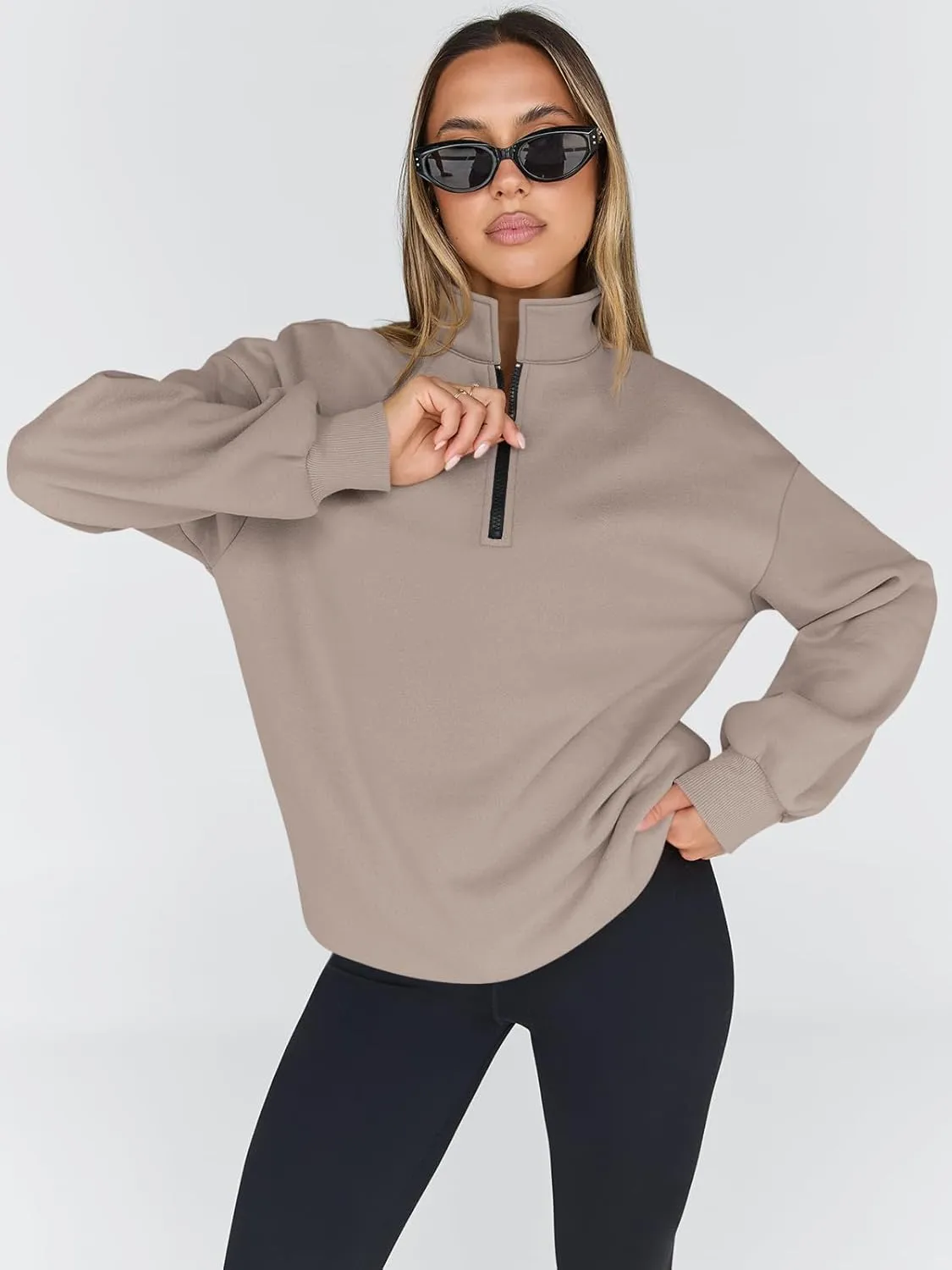 Trendy Queen Womens Oversized Sweatshirts Fall Fashion Hoodies Half Zip Pullover Long Sleeve Shirts Clothes Outfits