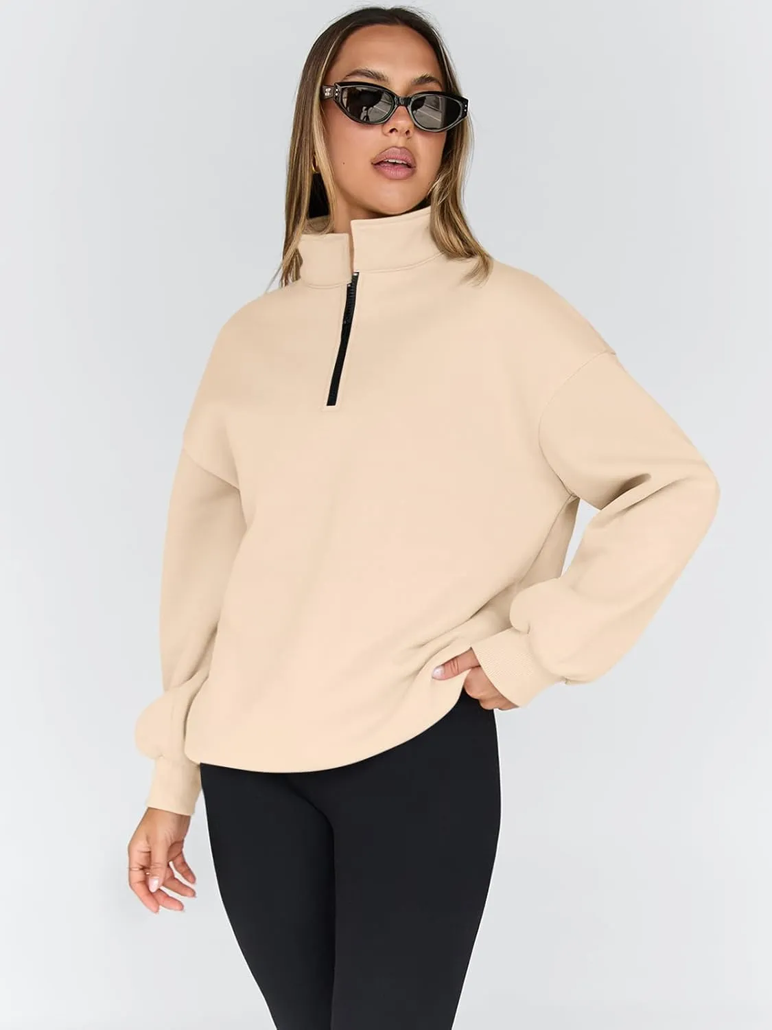 Trendy Queen Womens Oversized Sweatshirts Fall Fashion Hoodies Half Zip Pullover Long Sleeve Shirts Clothes Outfits
