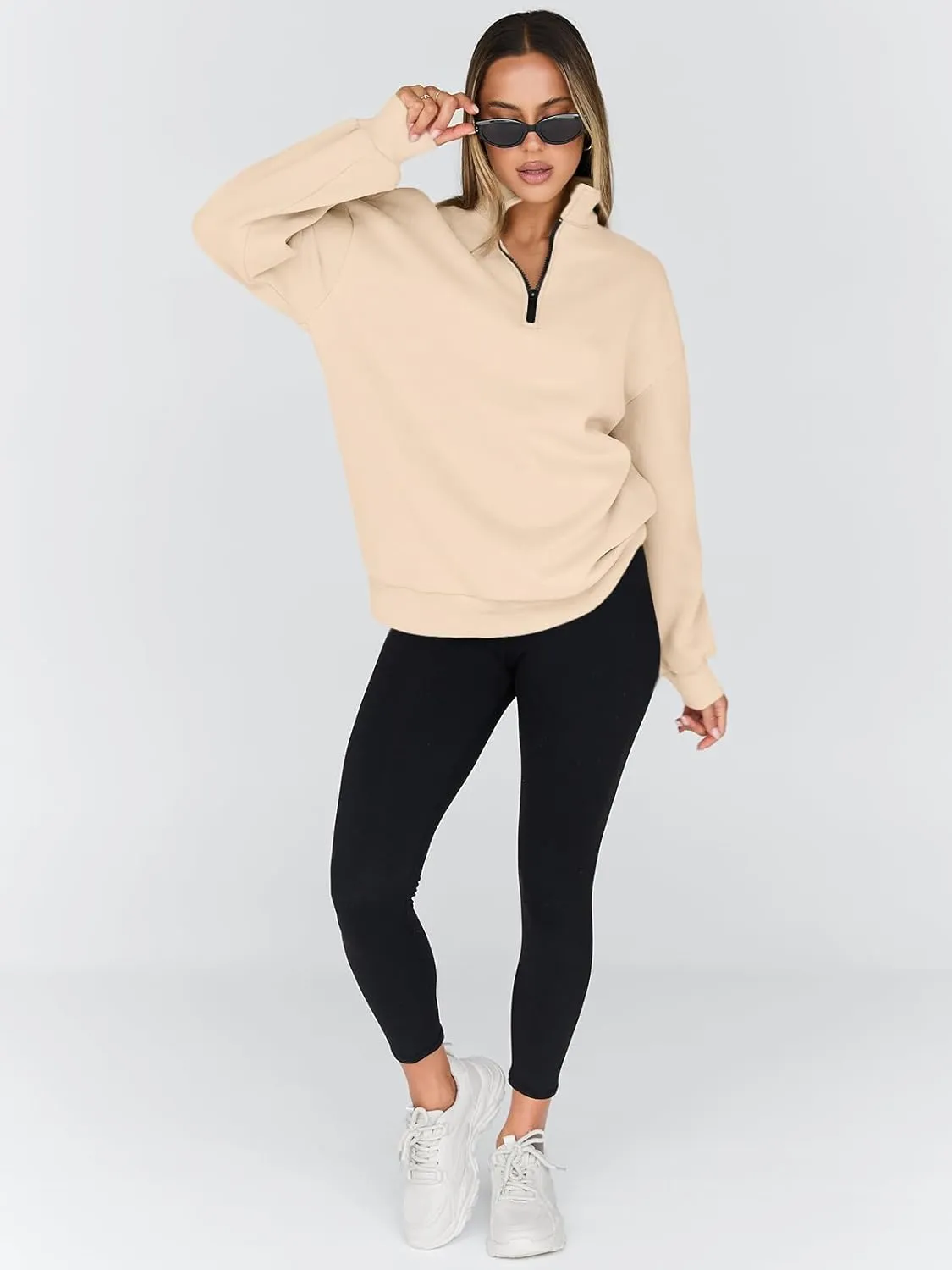 Trendy Queen Womens Oversized Sweatshirts Fall Fashion Hoodies Half Zip Pullover Long Sleeve Shirts Clothes Outfits
