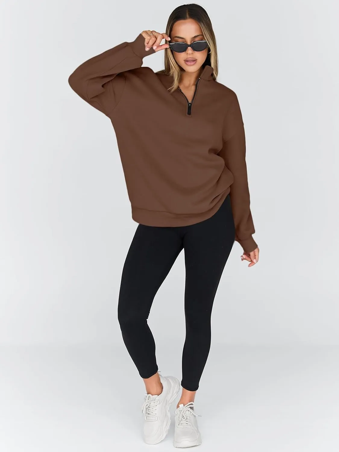 Trendy Queen Womens Oversized Sweatshirts Fall Fashion Hoodies Half Zip Pullover Long Sleeve Shirts Clothes Outfits