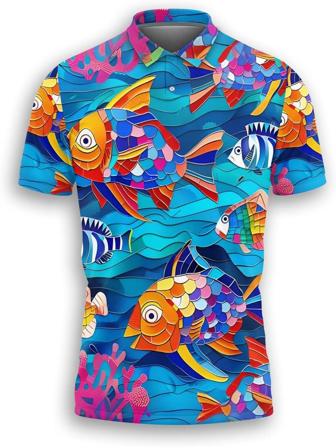 Tropical Ocean Polo Shirts for Men - Short Sleeve Golf Shirts Ocean Lover Mens Polo T-Shirt Casual Style 06
