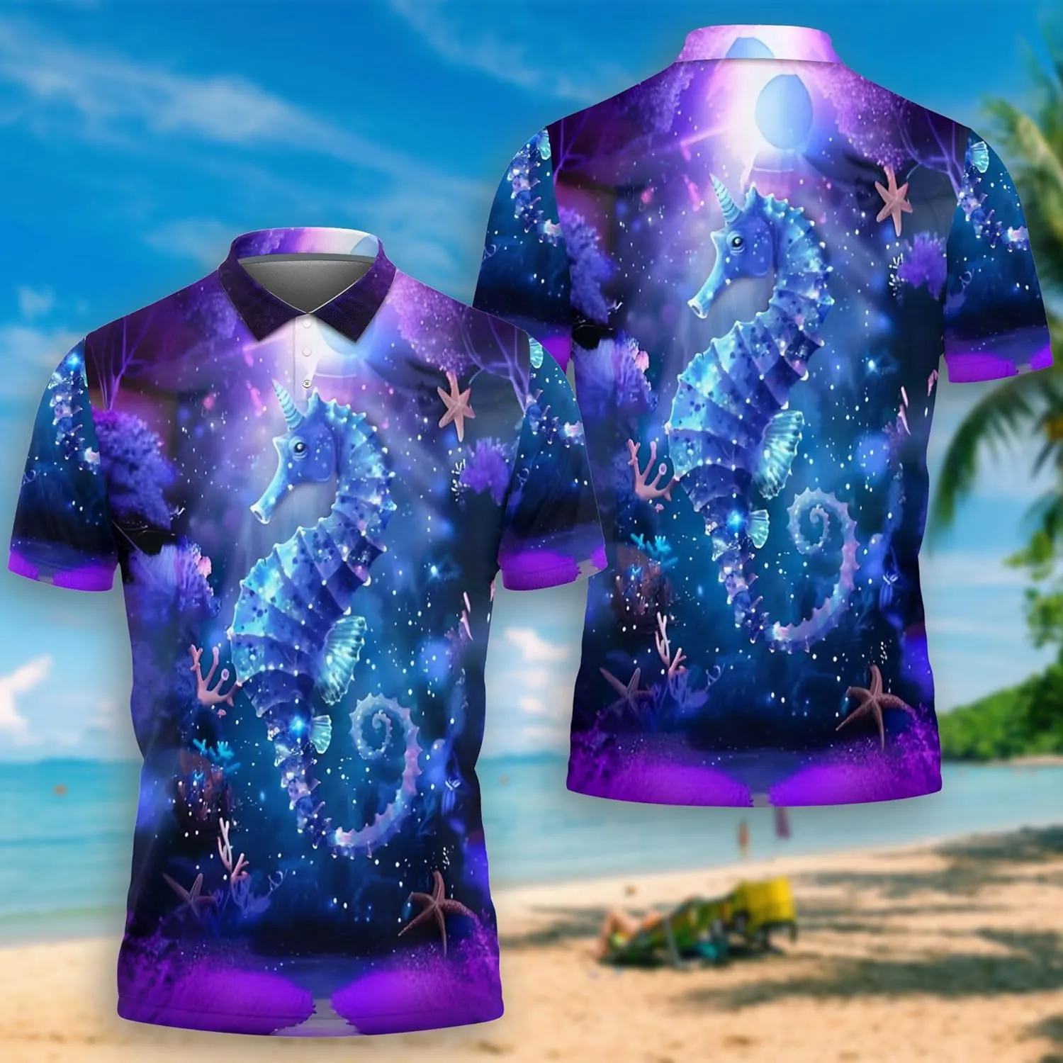 Tropical Ocean Polo Shirts for Men - Short Sleeve Golf Shirts Ocean Lover Mens Polo T-Shirt Casual Style 06