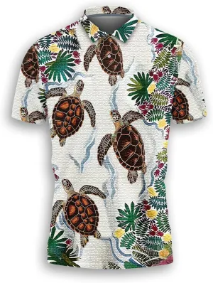 Tropical Ocean Polo Shirts for Men - Short Sleeve Golf Shirts Ocean Lover Mens Polo T-Shirt Casual Style 06