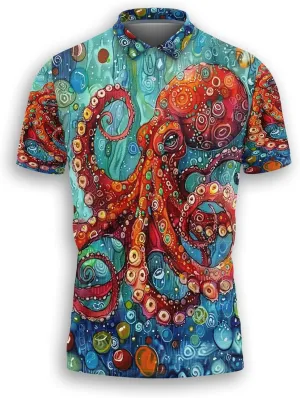 Tropical Ocean Polo Shirts for Men - Short Sleeve Golf Shirts Ocean Lover Mens Polo T-Shirt Casual Style 06