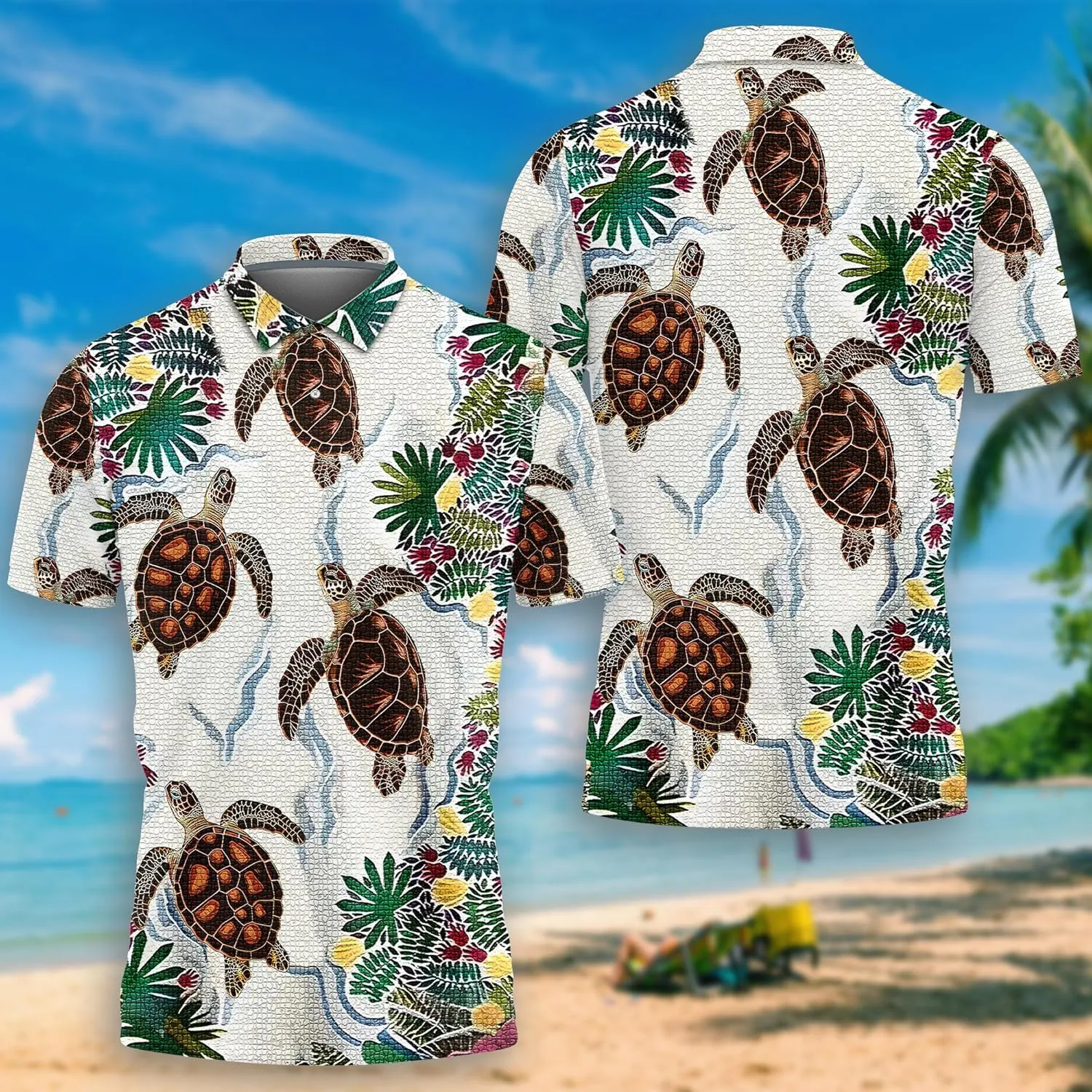 Tropical Ocean Polo Shirts for Men - Short Sleeve Golf Shirts Ocean Lover Mens Polo T-Shirt Casual Style 06