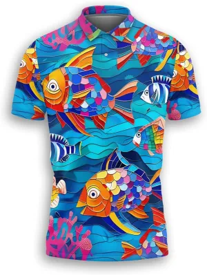 Tropical Ocean Polo Shirts for Men - Short Sleeve Golf Shirts Ocean Lover Mens Polo T-Shirt Casual Style 06