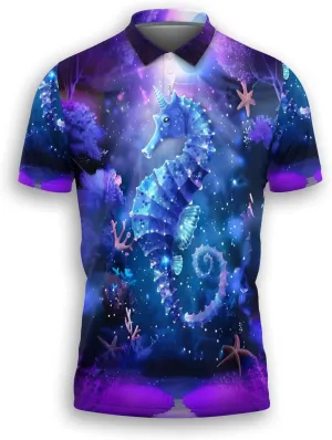Tropical Ocean Polo Shirts for Men - Short Sleeve Golf Shirts Ocean Lover Mens Polo T-Shirt Casual Style 06