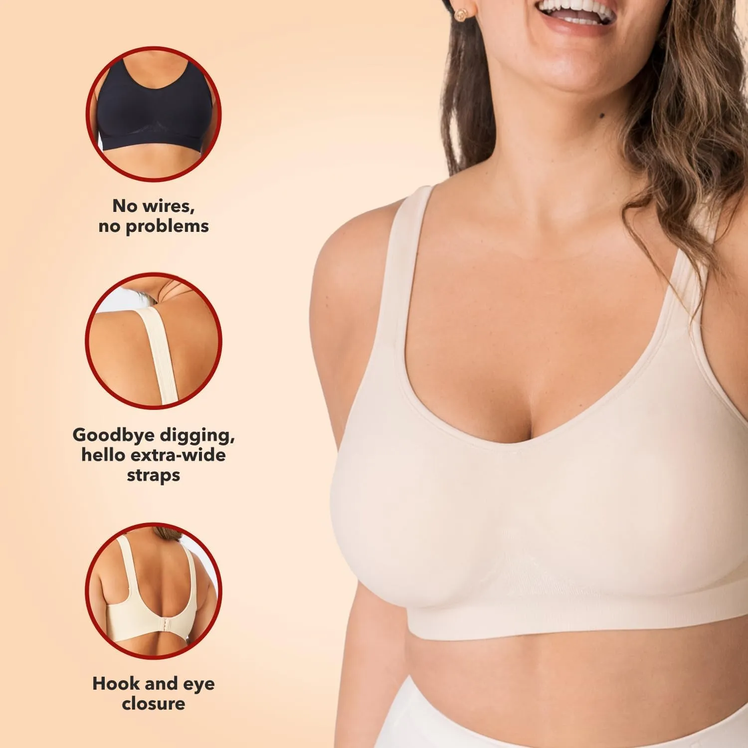 Truekind Bras for Women - Comfortable Wireless Support Bra, Seamless Full Coverage No Underwire Bra for Everyday Comfort