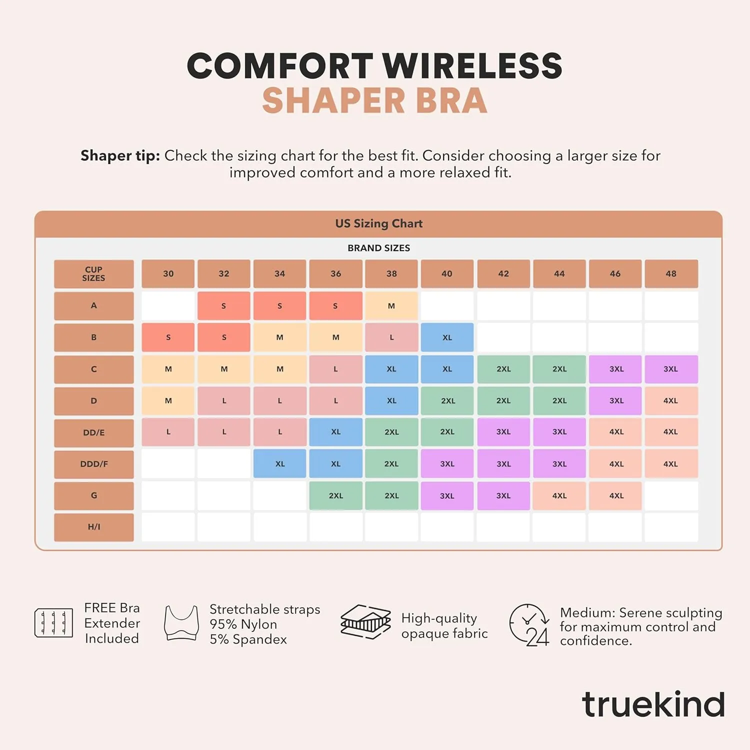 Truekind Bras for Women - Comfortable Wireless Support Bra, Seamless Full Coverage No Underwire Bra for Everyday Comfort
