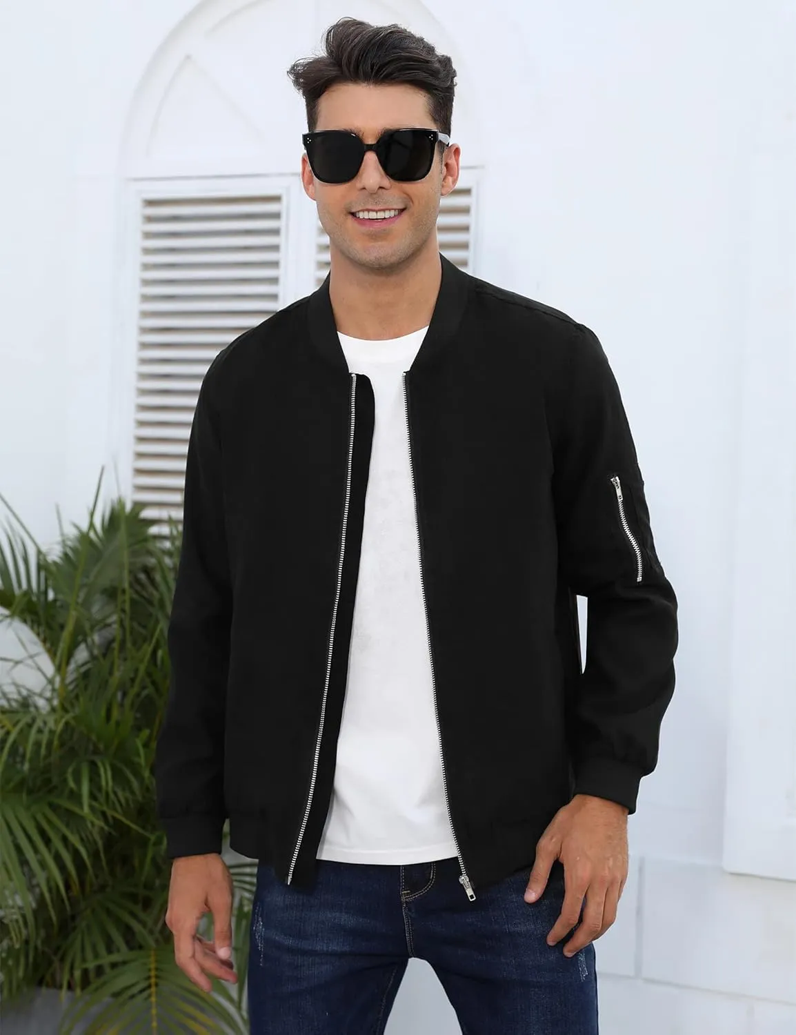 TURETRENDY Men's Suede Bomber Varsity Leather Jackets Lightweight Softshell Flight Full Zip Casual Coat
