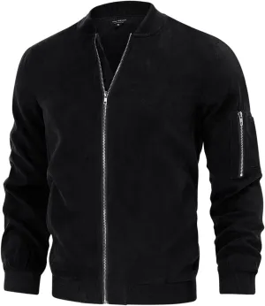 TURETRENDY Men's Suede Bomber Varsity Leather Jackets Lightweight Softshell Flight Full Zip Casual Coat