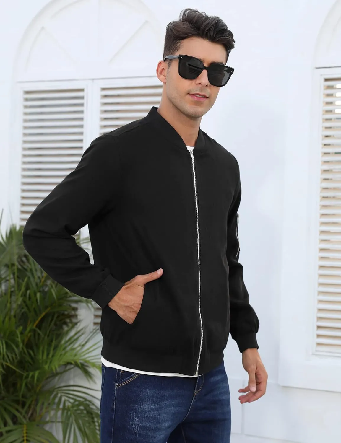 TURETRENDY Men's Suede Bomber Varsity Leather Jackets Lightweight Softshell Flight Full Zip Casual Coat