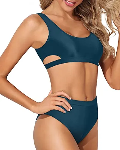 Two Piece Bikini Sets For Women High Waisted Bikini Sport Swimsuit-Teal